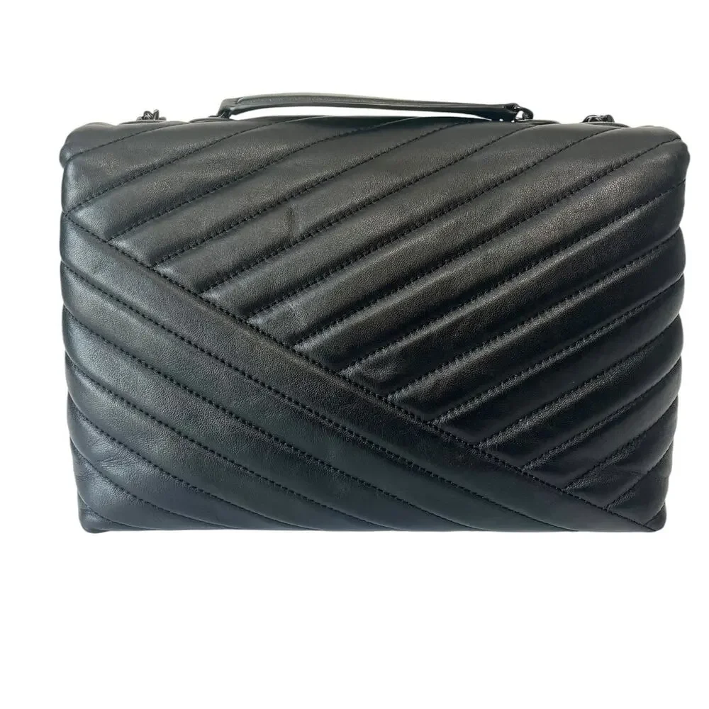 Tory Burch Kira Chevron Quilted Leather Convertible Shoulder Bag Powder Coated